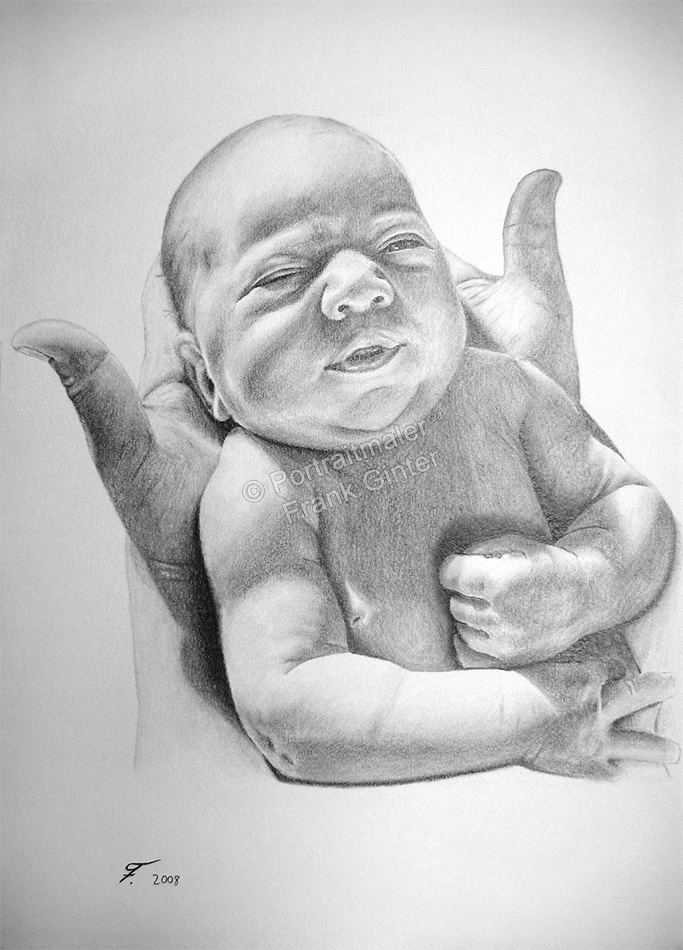 Baby gezeichnet mit Bleistift, Babyzeichnung - Babyportraits