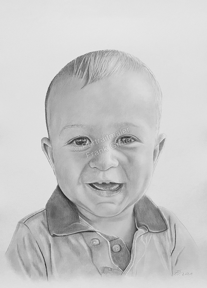 Bleistiftzeichnungen - Babyportraits Junge vom Foto gezeichnet