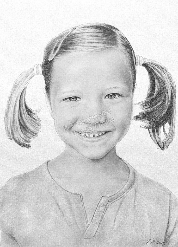 Bleistiftzeichnungen-Kinderportraits Mädchen nach Fotovorlage gezeichnet