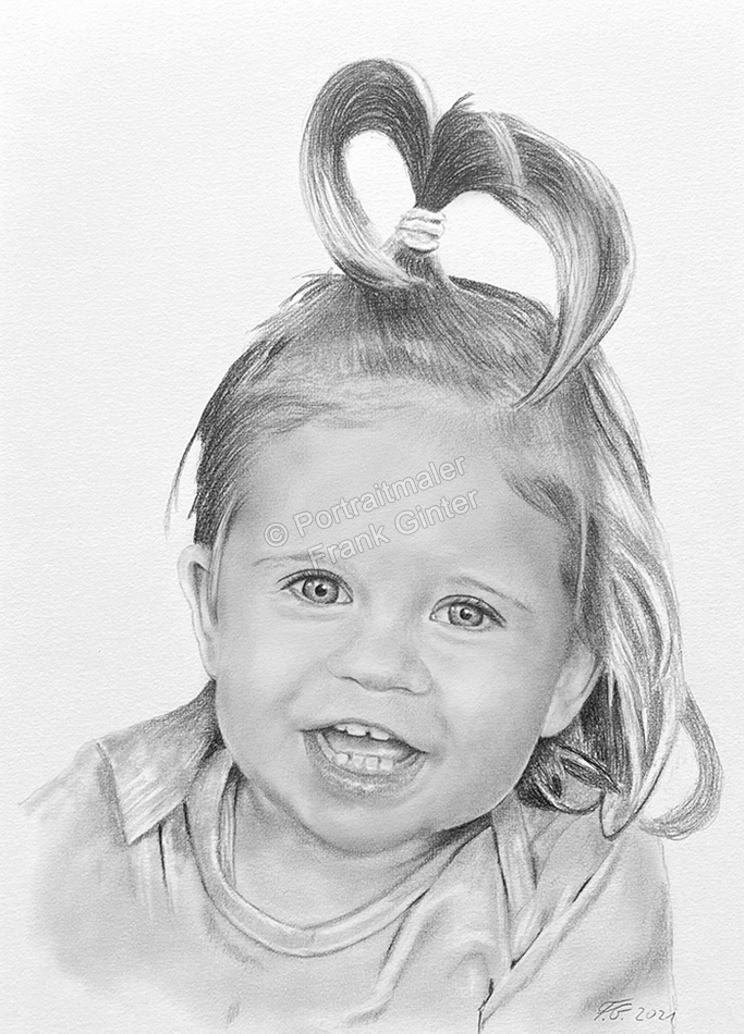 Bleistiftzeichnungen-Kinderportrait Mädchen vom Foto gezeichnet