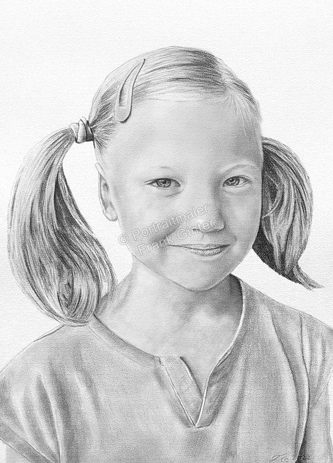 Bleistiftzeichnungen Kinderportraits Mädchen nach Fotovorlage gezeichnet